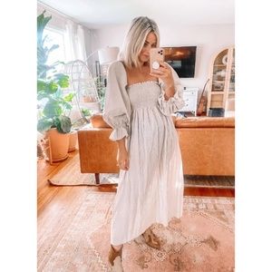 Petal & Pup Smocked Striped Midi Dress | Domenica Shirred Long Sleeve Midi Dress
